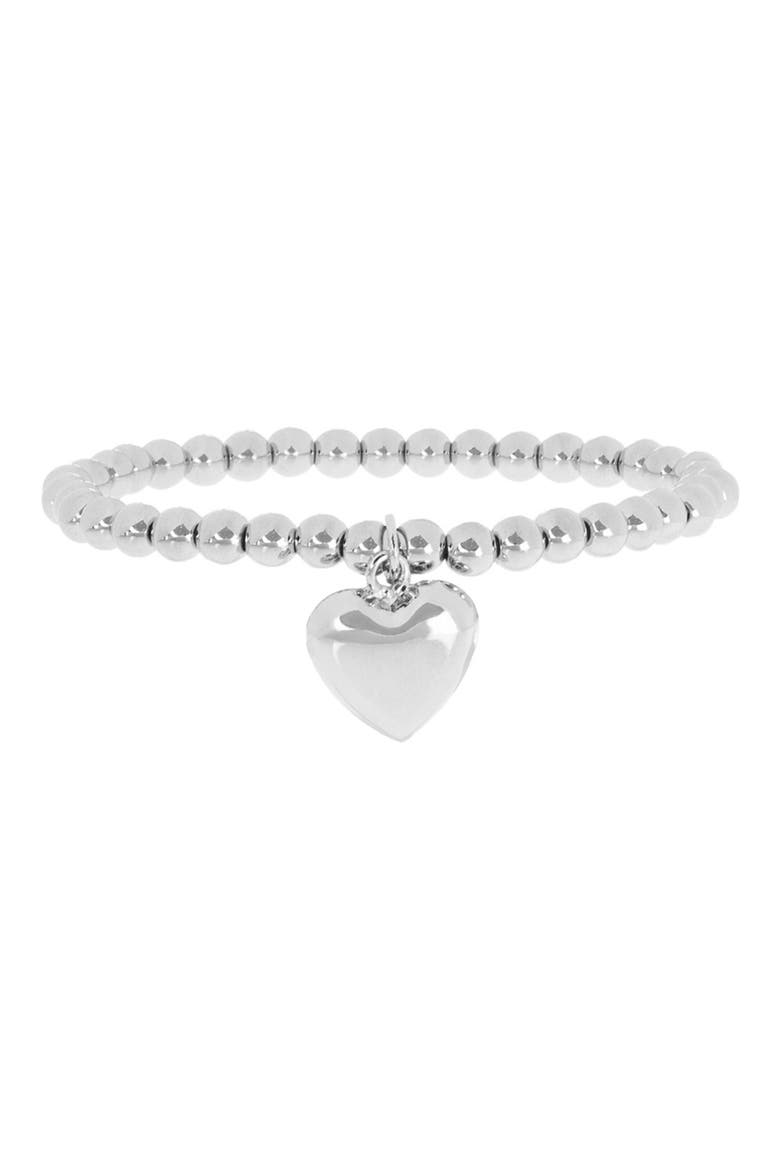 Large Heart Charm Ball Beaded Bracelet, Main, color, SILVER