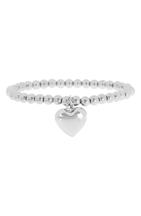 Large Heart Charm Ball Beaded Bracelet