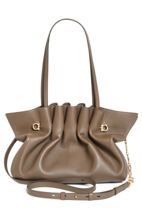 Ferragamo Medium Gancio Piercing Soft Leather Shoulder Bag In Concrete