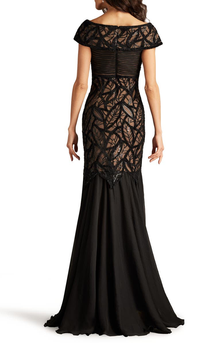 Tadashi Shoji Sequin Leaf Detail Trumpet Gown, Alternate, color,