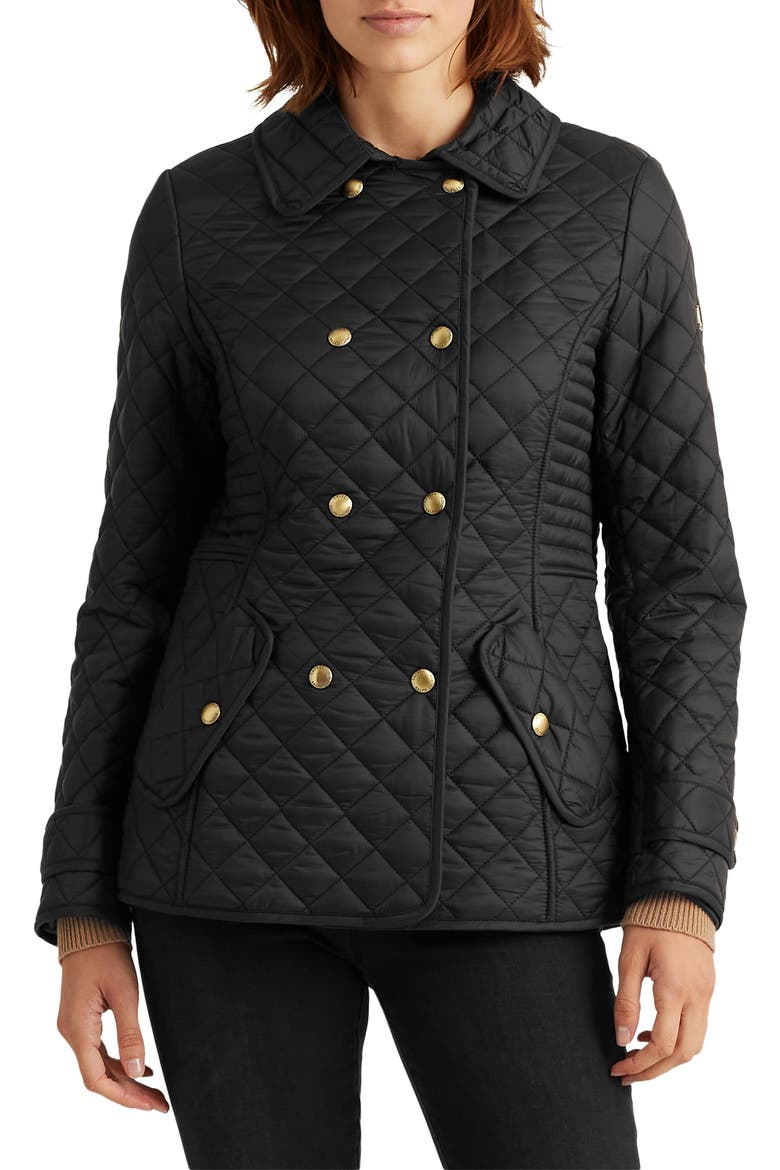 Quilted Double Breasted Peacoat, Main, color, BLACK