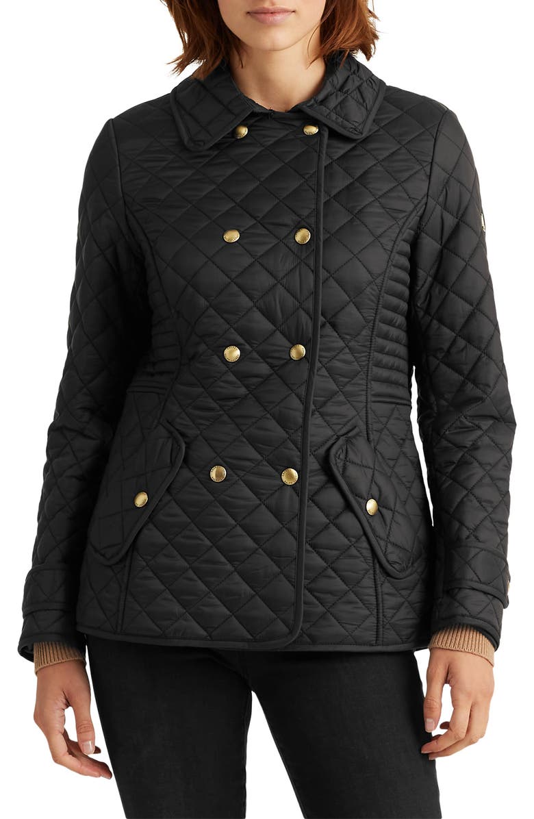 Lauren Ralph Lauren Quilted Double Breasted Peacoat, Main, color, 