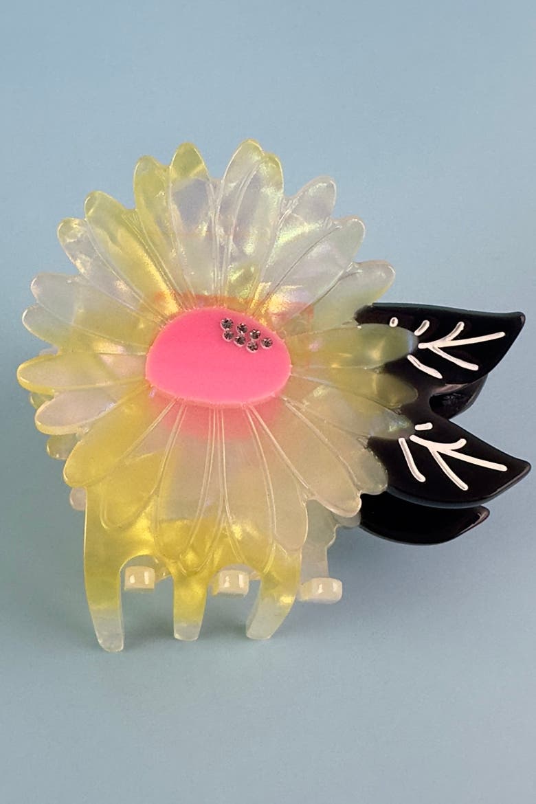 White Flower Hair Claw, Alternate, color, Yellow