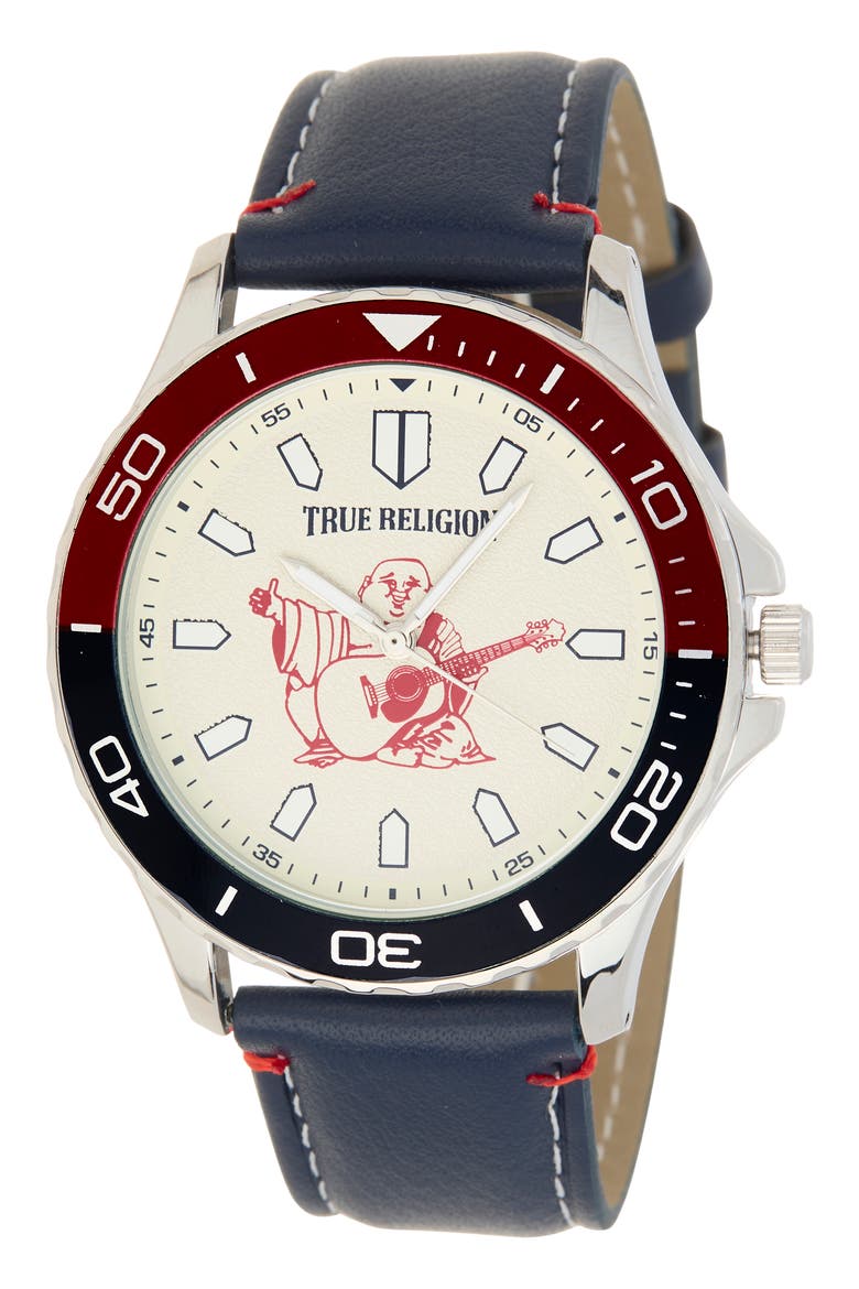 Logo Faux Leather Strap Watch, 43mm, Main, color, SILVER