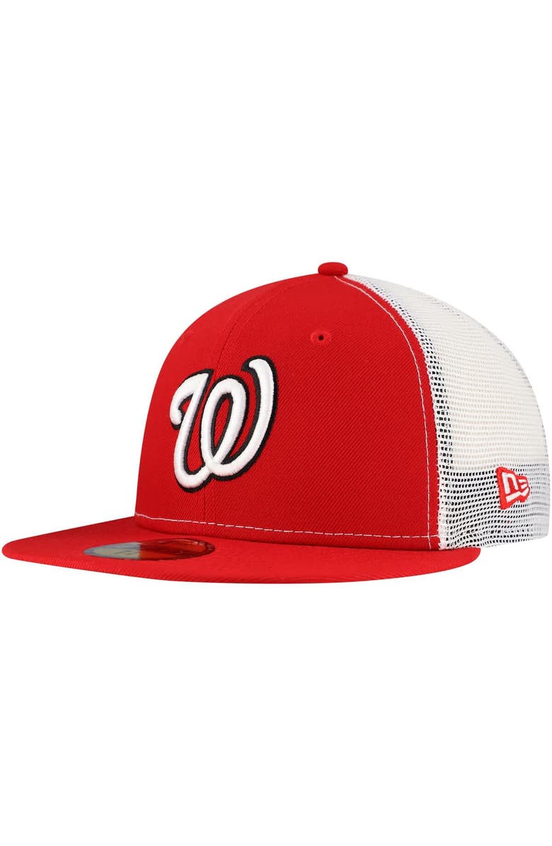 New Era Men's New Era Red Washington Nationals Team Color 59FIFTY Trucker Fitted Hat, Alternate, color, Red