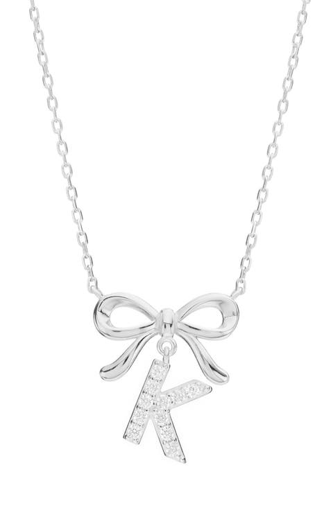 Cubic Zirconia Bow Initial Pendant Necklace
