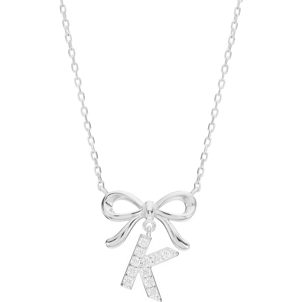 Athra Luxe Cubic Zirconia Bow Initial Pendant Necklace In Metallic