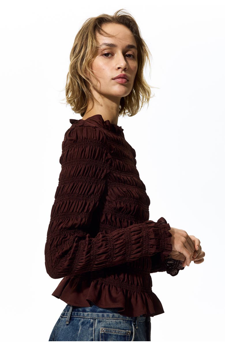 H&M Smocked Top, Alternate, color, Rust Brown