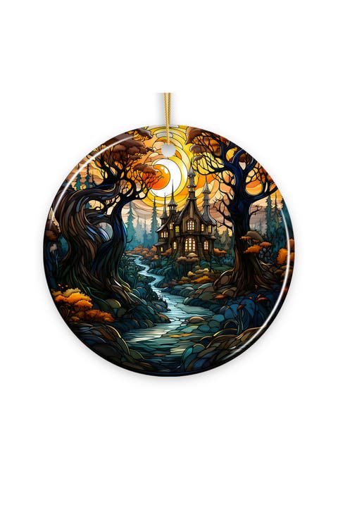 Sinister Haunted Manor Stained Glass Style Ornament