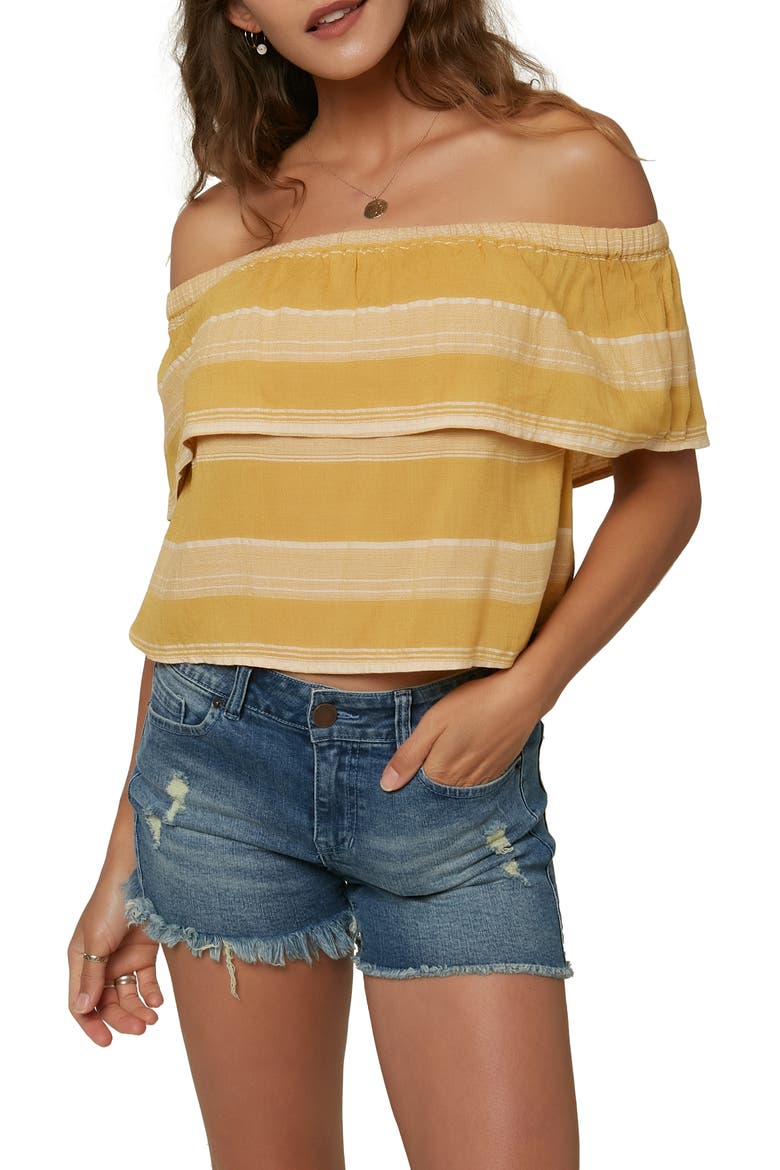 Stripe Off the Shoulder Top, Alternate, color, MIMOSA