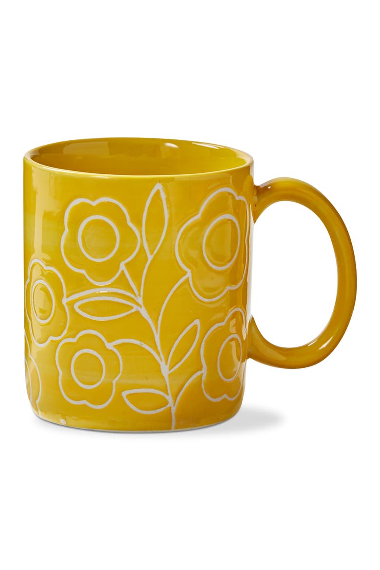Zoey Flower Mug Yellow Stoneware Everyday, Main, color, Yellow