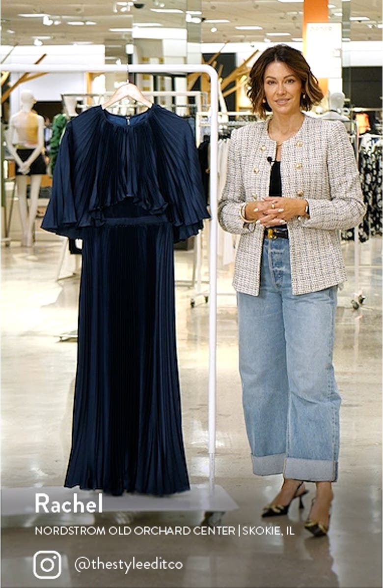 Pleated Capelet Satin Cocktail Dress, sales video thumbnail