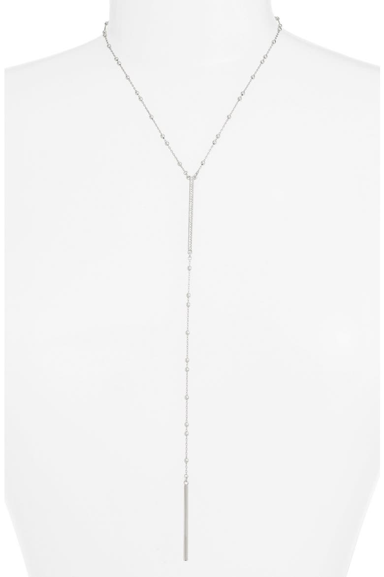 Beaded Pavé Bar Y-Necklace, Main, color, SILVER