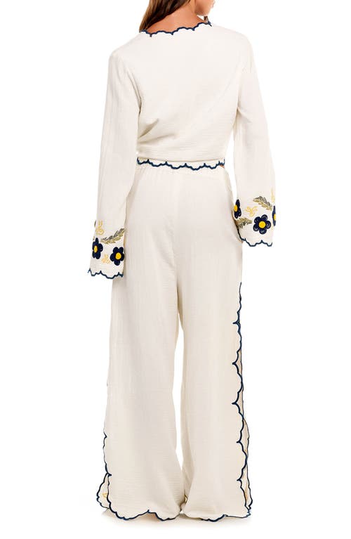 Agua Bendita Soleil Fiore Tie Front Cover-up Top In White