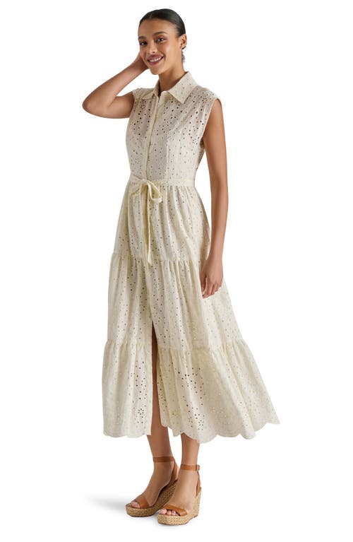 Steve Madden Clover Embroidered Eyelet Sleeveless Tiered Shirtdress