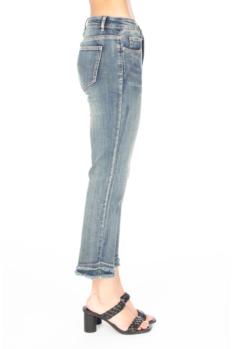 Olivia Double Frayed Hem Mid Rise Ankle Slim Jeans, Alternate, color, MEDIUM INDIGO