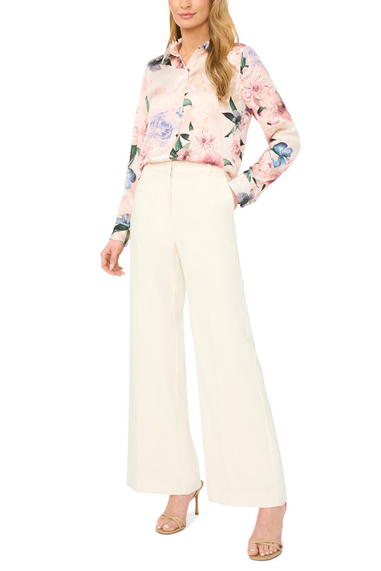 Casery Floral Georgette Button-Up Shirt, Alternate, color, VANILLA ICE