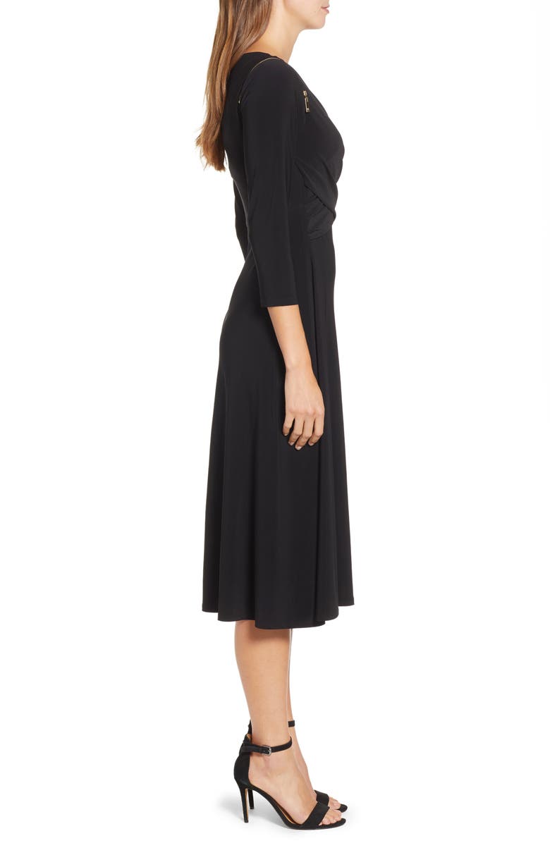 Chaus Zip Shoulder Ruched Surplice Dress, Alternate, color, 
