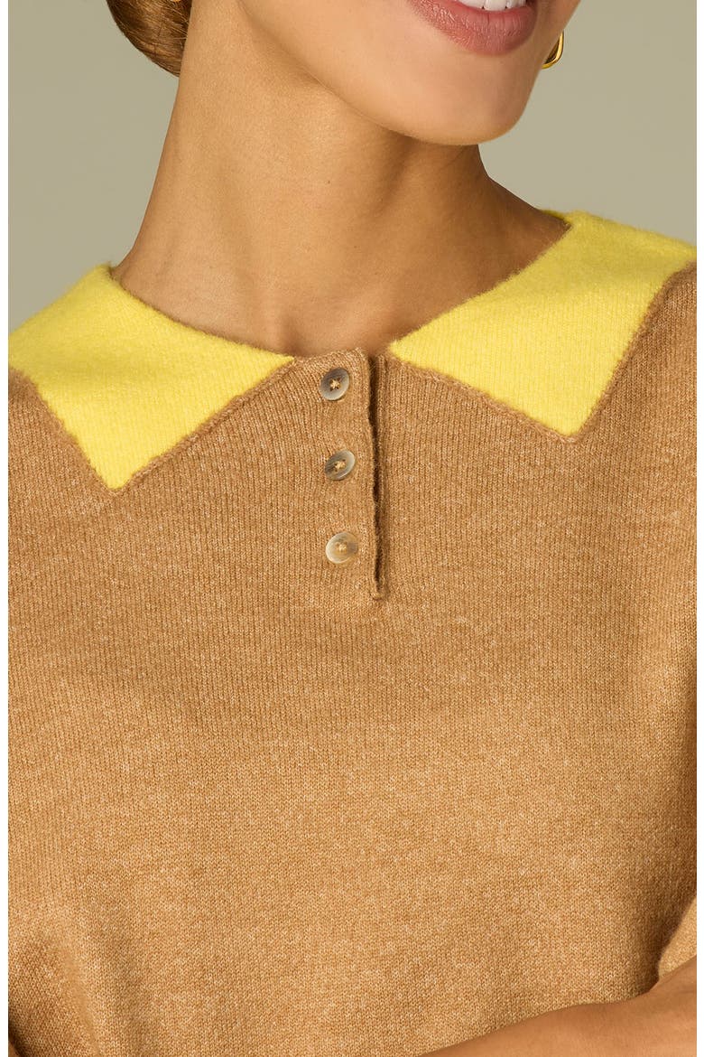 Puff Shoulder Elbow Sleeve Henley Sweater, Alternate, color, GOLDEN SUGAR/MERIGOLD