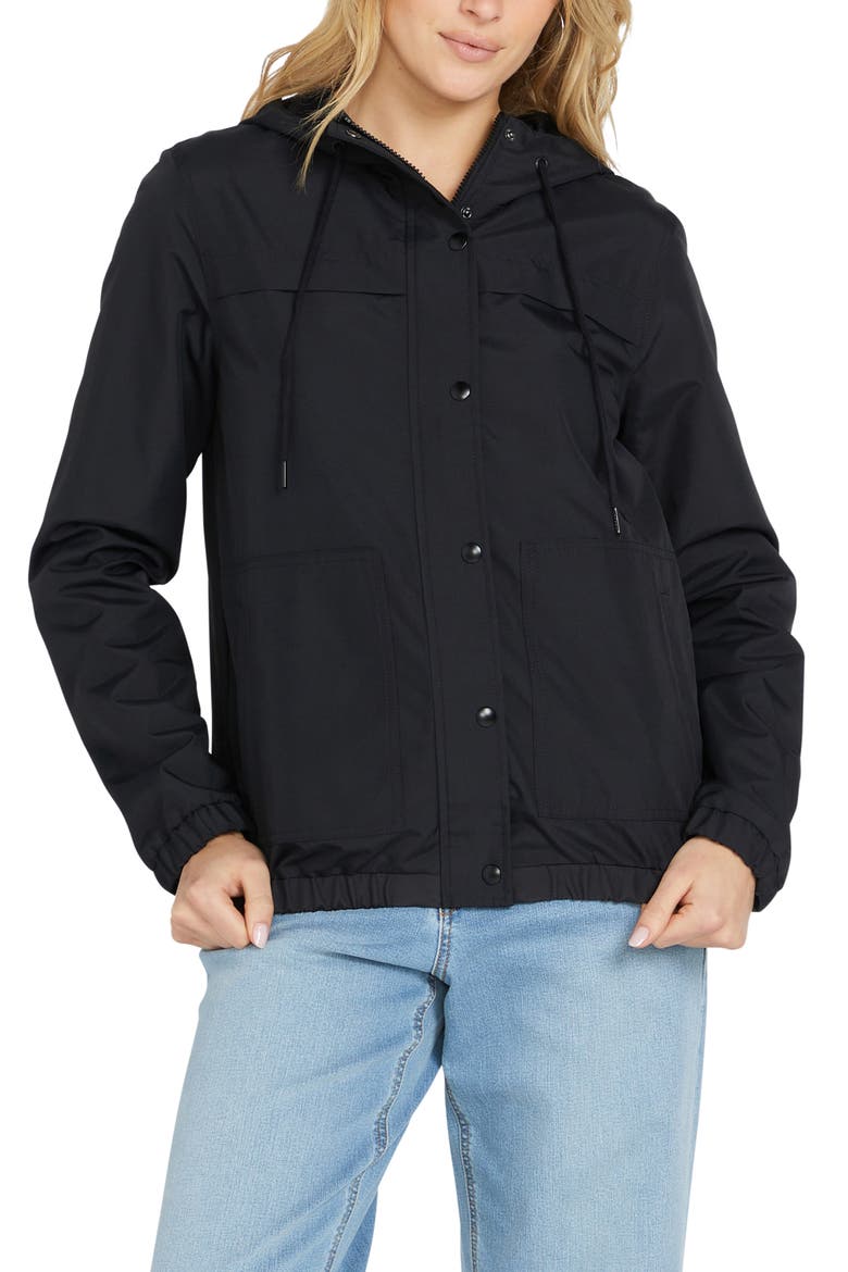 Enemy Stone Hooded Windbreaker Jacket, Main, color, BLACK