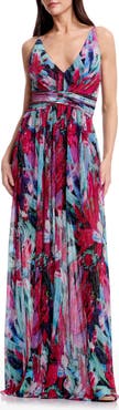 Dress the Population Taylor Metallic Floral Plissé Gown