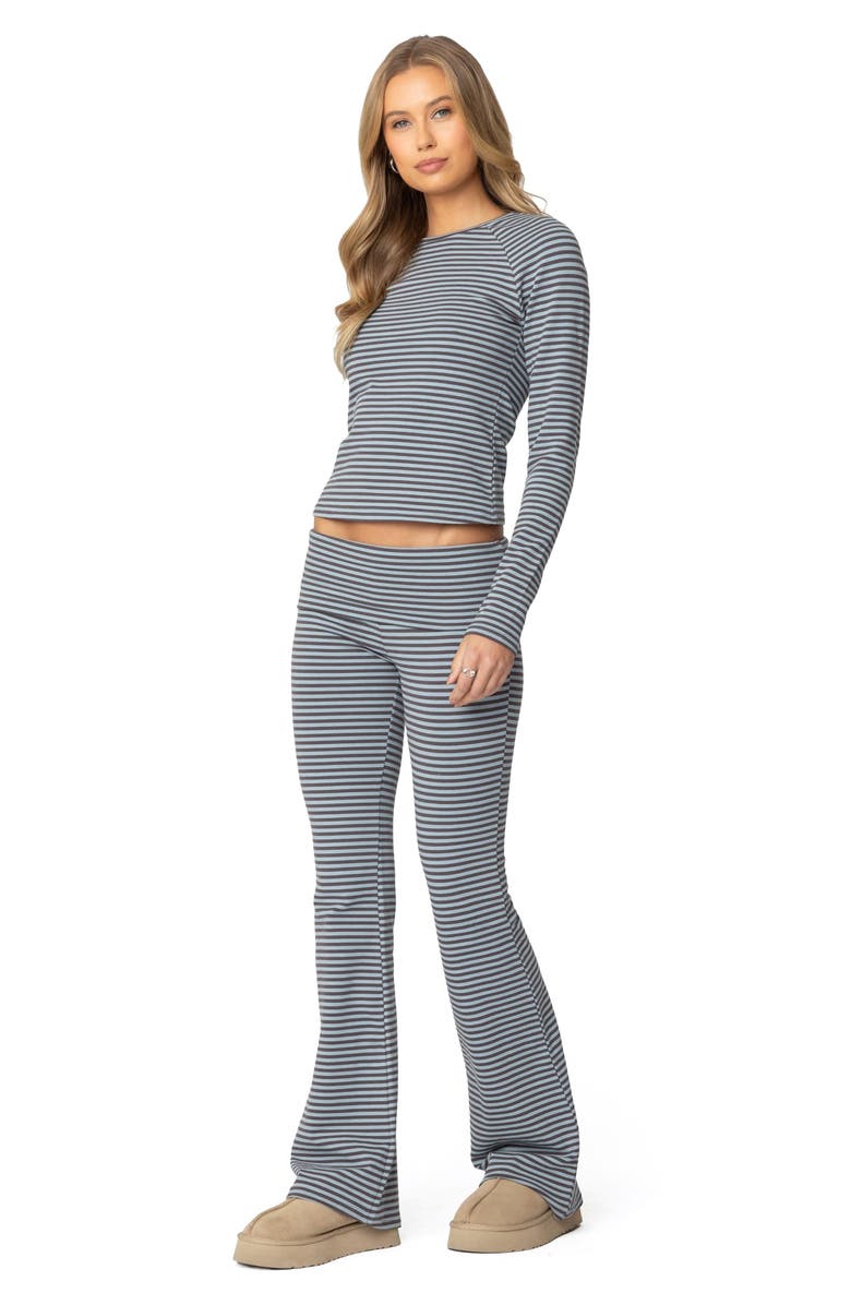 EDIKTED Kaeli Stripe Long Sleeve Crop Top, Alternate, color, Navy