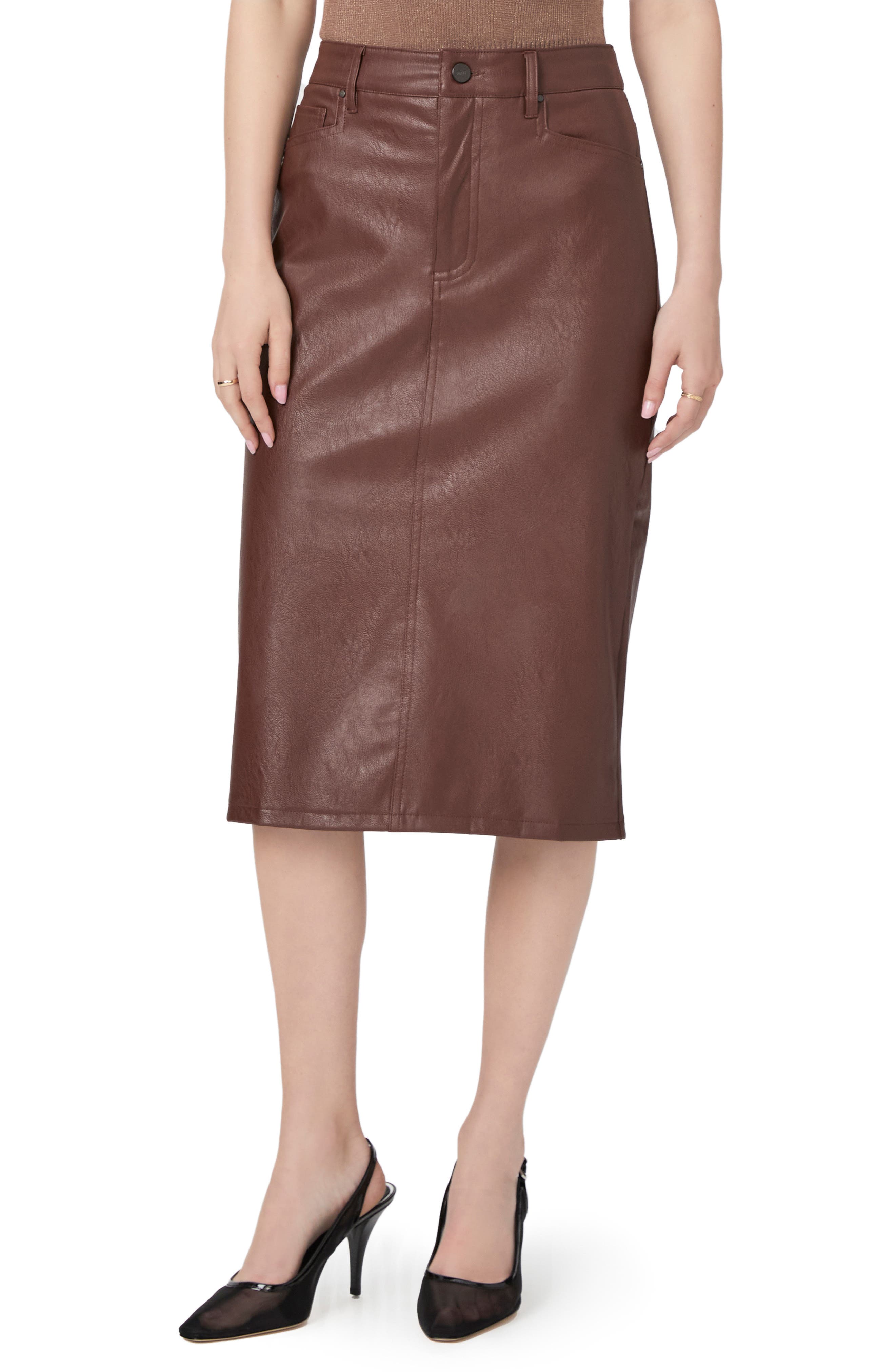 PAIGE Siren Faux Leather Midi Skirt