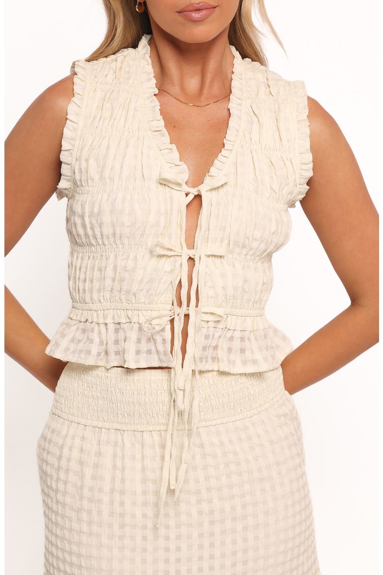 Farica Seersucker Gingham Tie Front Tank, Alternate, color, CREAM
