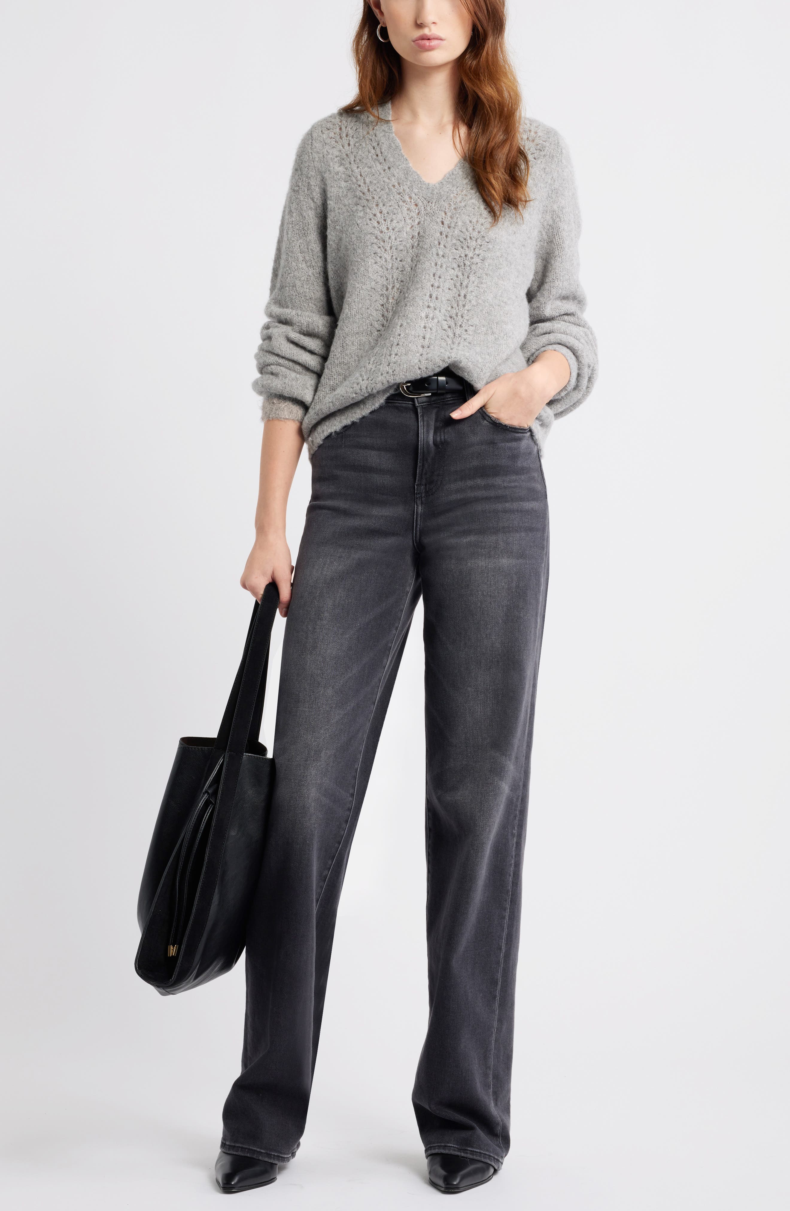 Oversize Pointelle V-Neck Sweater - image 2
