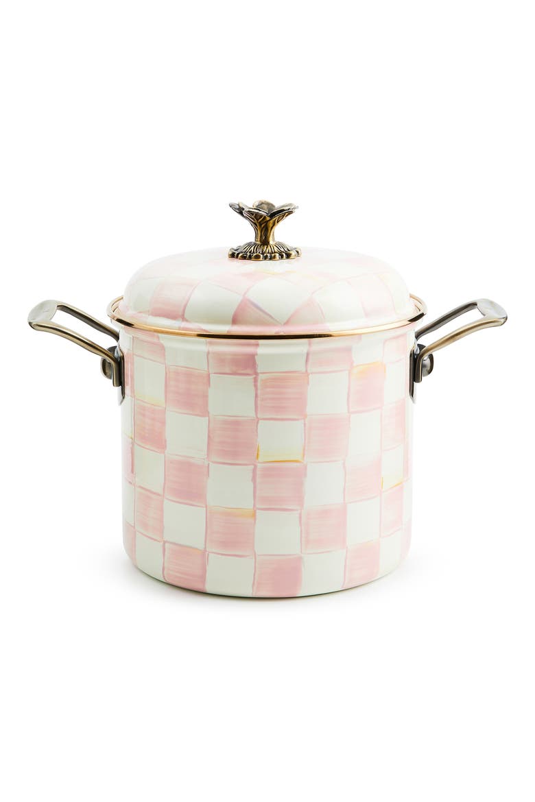 Rosy Check Enameled Steel 7-Quart Stock Pot, Main, color, ROSY
