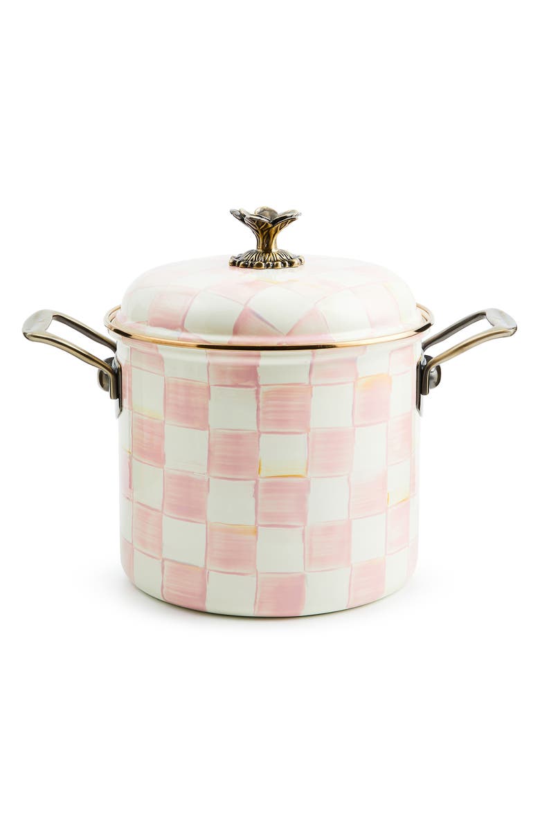 MACKENZIE CHILDS Rosy Check Enameled Steel 7-Quart Stock Pot, Main, color, Rosy