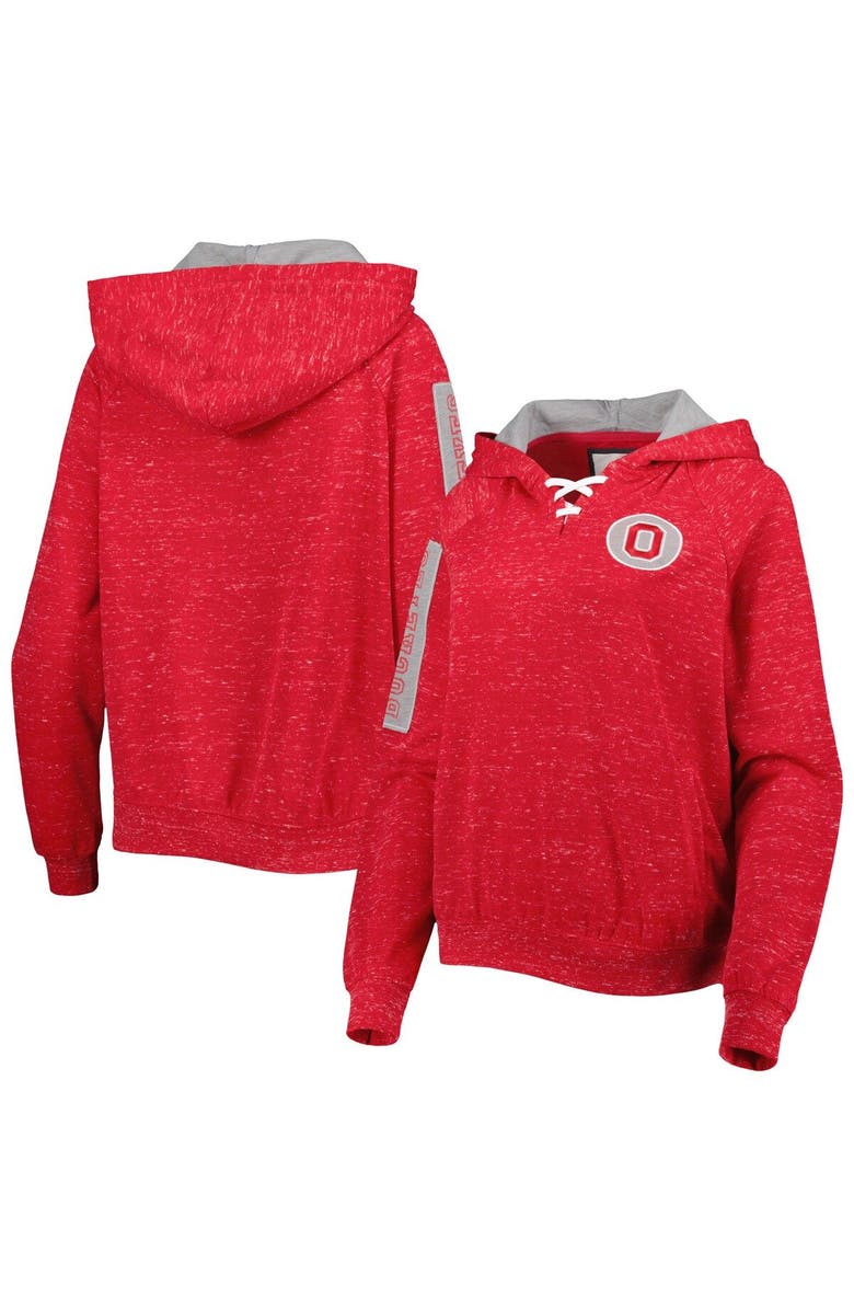 COLOSSEUM Women's Colosseum Scarlet Ohio State Buckeyes The Devil Speckle Lace-Placket Raglan Pullover Hoodie, Main, color,