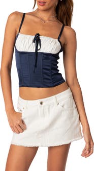 EDIKTED Arabelle Colorblock Lace-Up Satin Corset Top