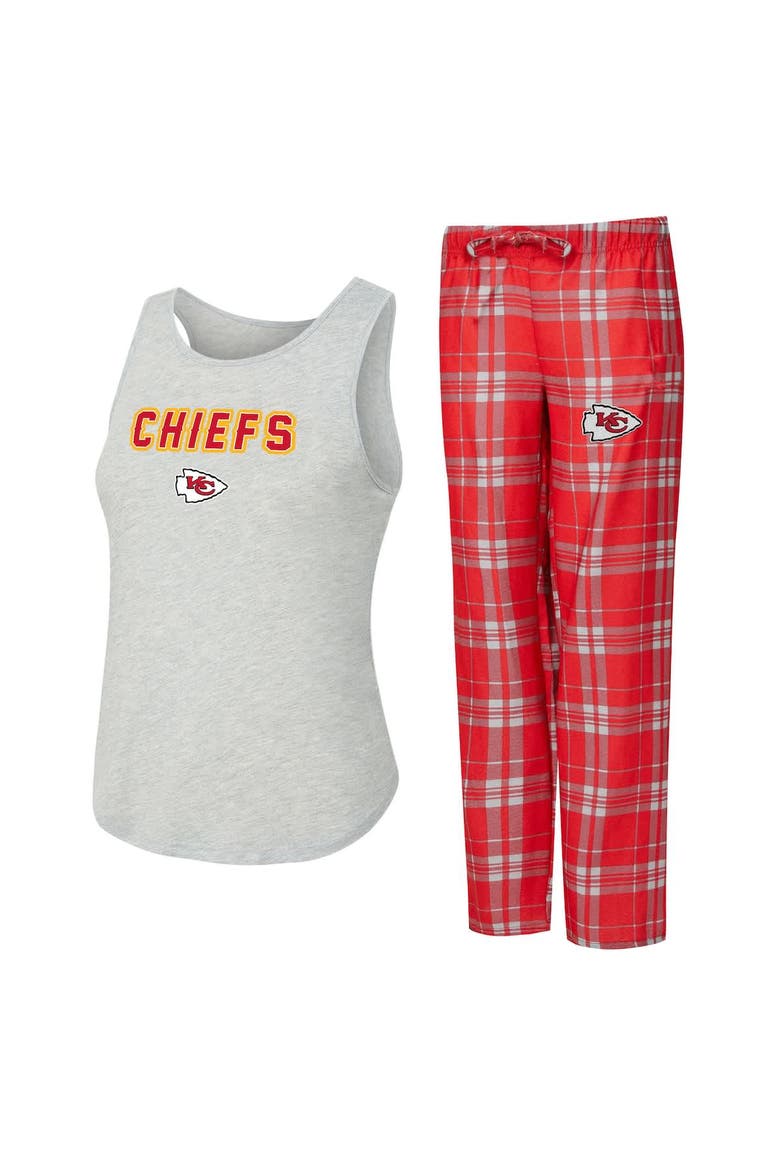 Women's Concepts Sport  Heather Gray/Red Kansas City Chiefs Regulate Plaid Tank Top & Pants Sleep Set, Main, color, Heather Gray