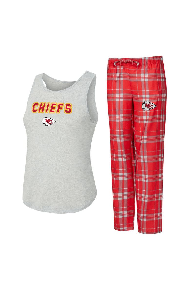 CONCEPTS SPORT Women's Concepts Sport  Heather Gray/Red Kansas City Chiefs Regulate Plaid Tank Top & Pants Sleep Set, Main, color, Heather Gray