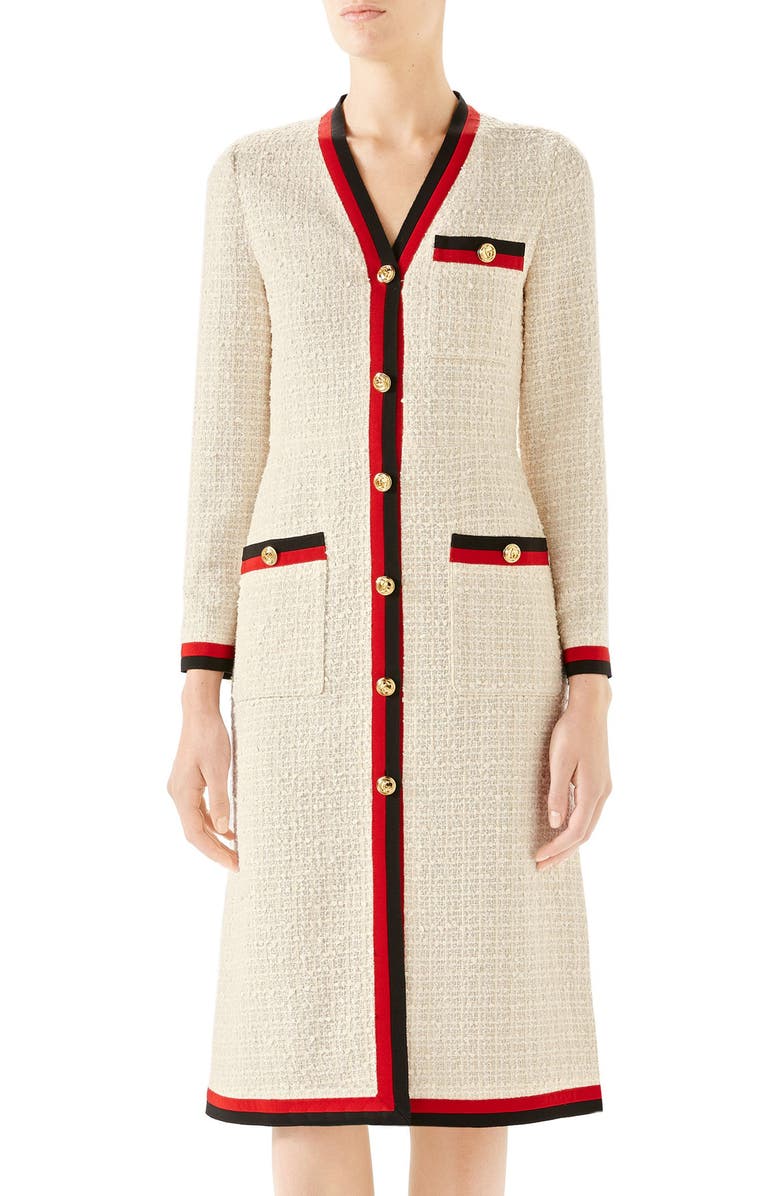 Gucci Ribbon Trim Tweed Dress, Main, color, 