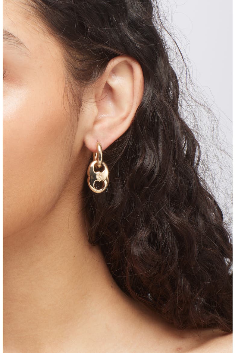 Small Gemini Link Hoop Earrings, Alternate, color, LIGHT BRASS