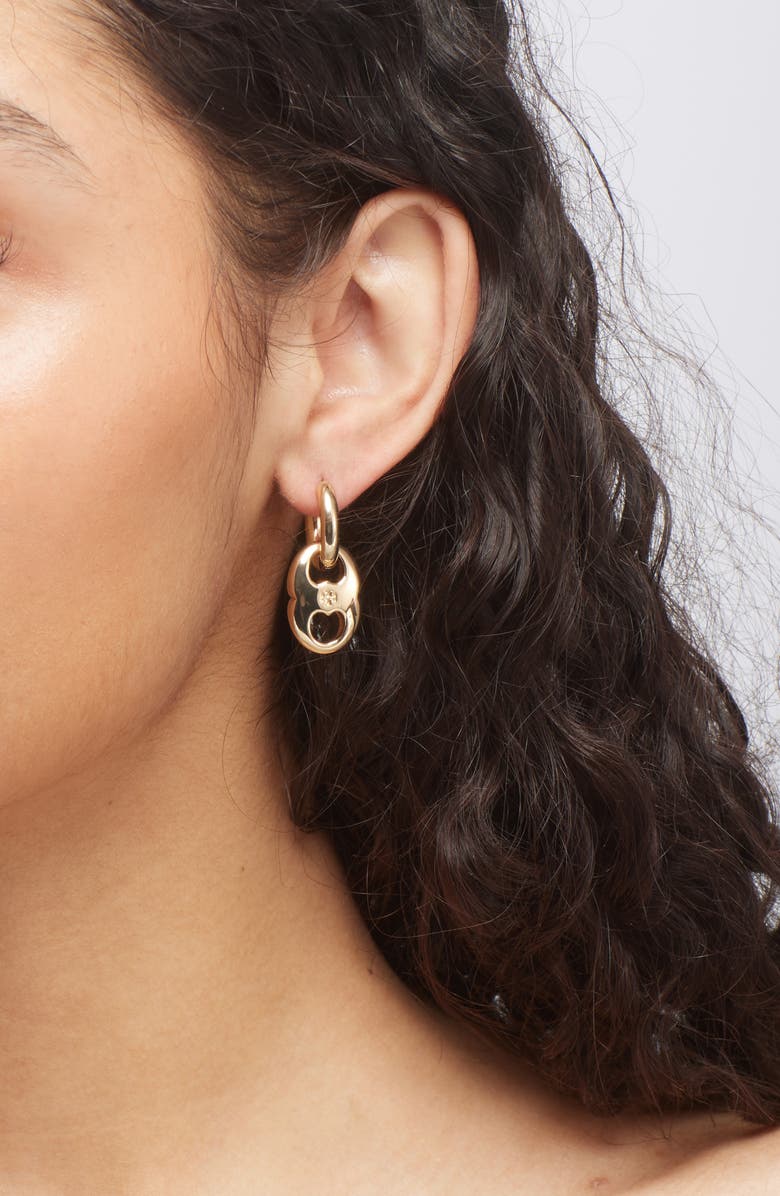 Tory Burch Small Gemini Link Hoop Earrings, Alternate, color, Light Brass