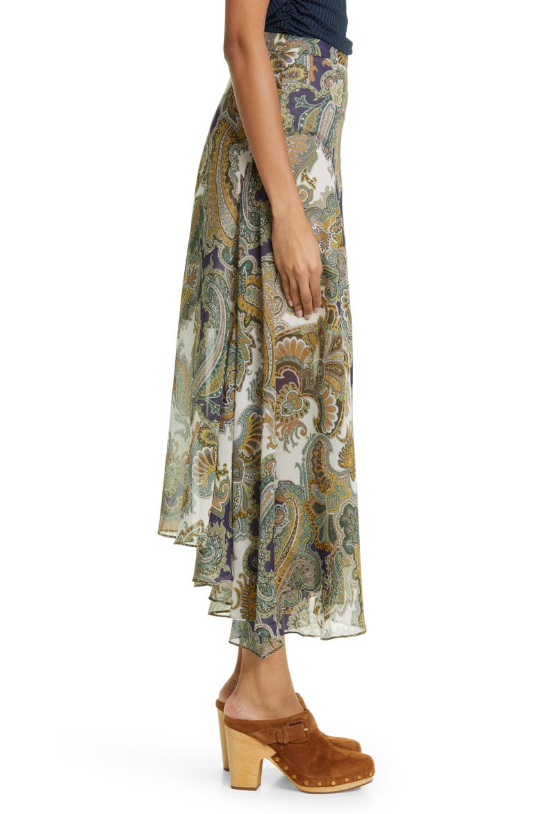 Karima Paisley Asymmetric Silk Midi Skirt, Alternate, color, ARMY MULTI