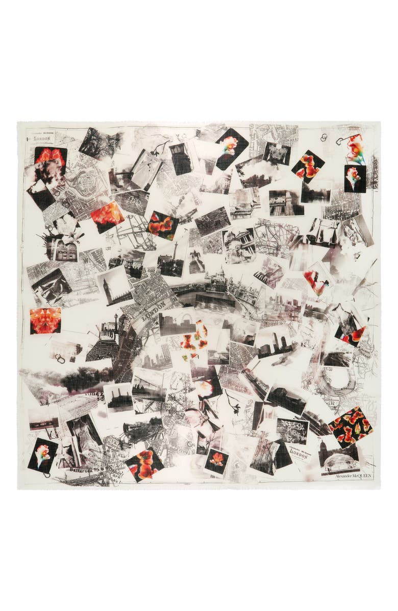 McQueen London Print Wool Square Scarf, Main, color, 