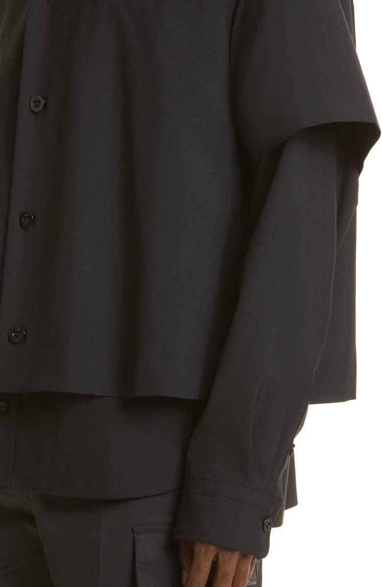 Sacai Men's Suiting Layered Button-Up Shirt, Alternate, color,