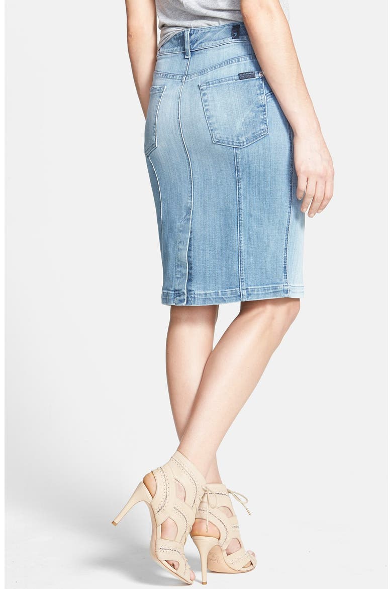 7 For All Mankind® Seamed Denim Pencil Skirt, Alternate, color, SLIM ILLUSION FADED BLUE 2