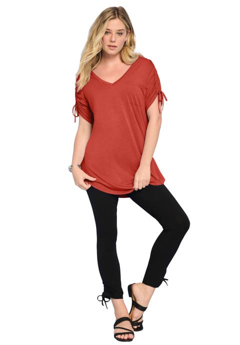 Plus Size Ruched Sleeve Ultra Drape Tunic (Plus)