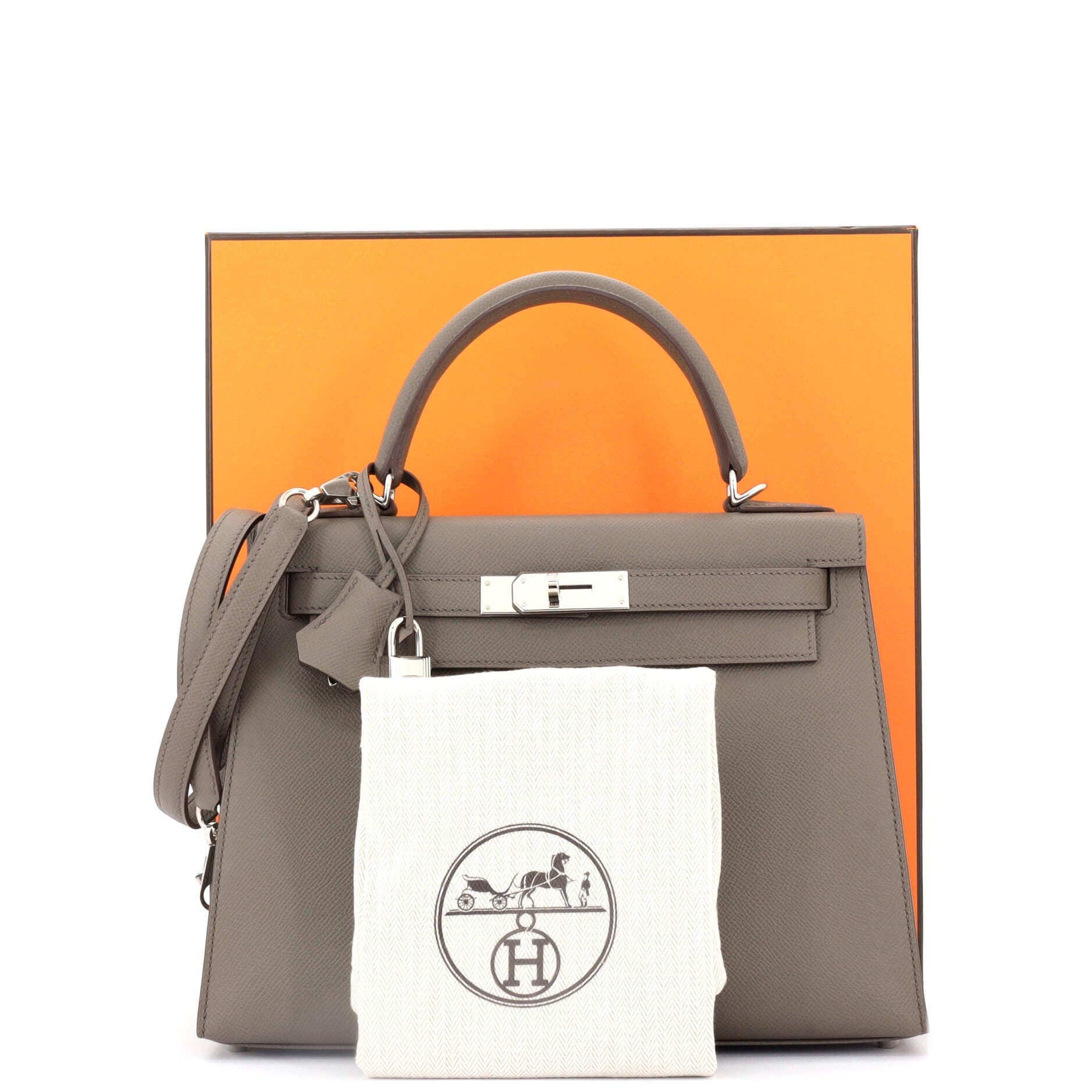 Pre-Owned Hermes Kelly Handbag Grey Epsom with Palladium Hardware 28, Alternate, color, 