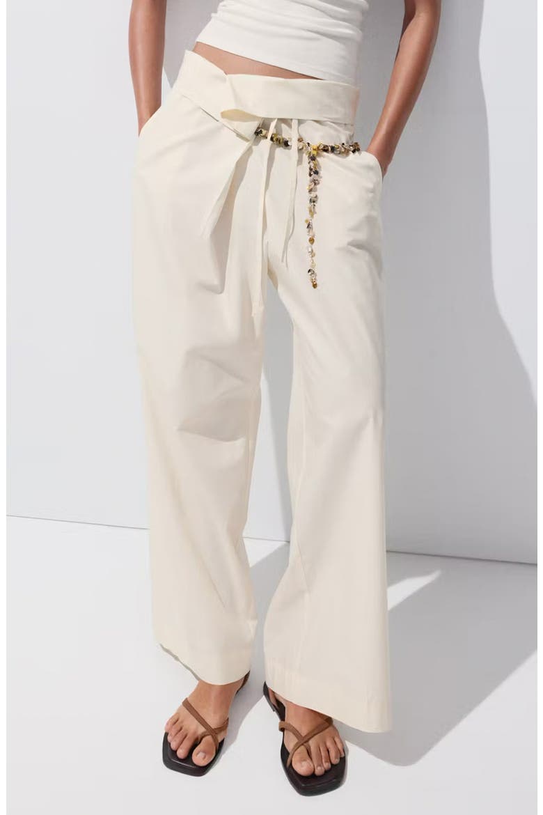 Asymmetric Waist Straight Leg Cotton Pants, Main, color, ECRU