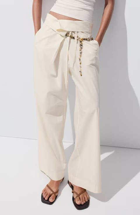 Asymmetric Waist Straight Leg Cotton Pants
