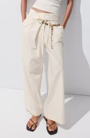 MANGO Asymmetric Waist Straight Leg Cotton Pants