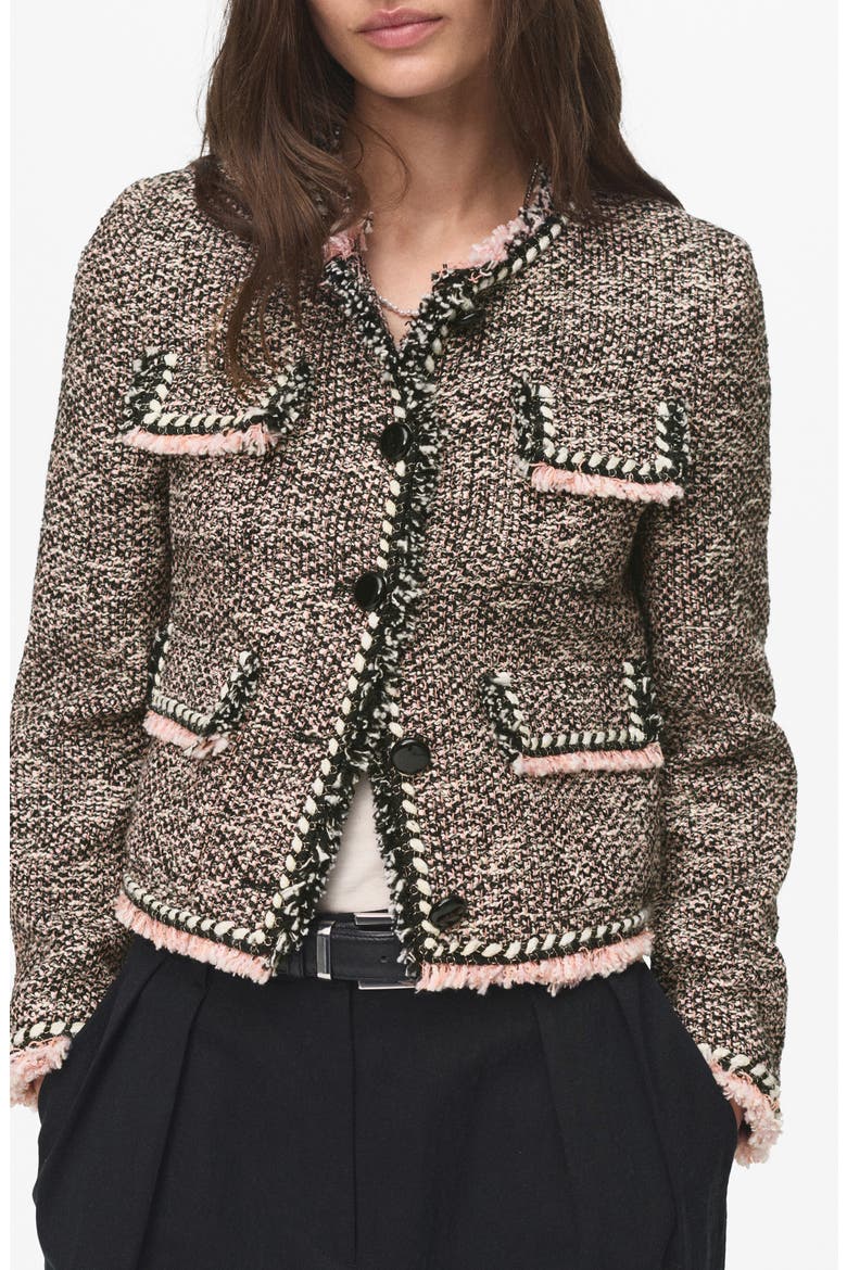 Button Front Tweed Jacket, Main, color, BLACK