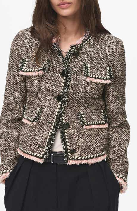 MANGO Button Front Tweed Jacket