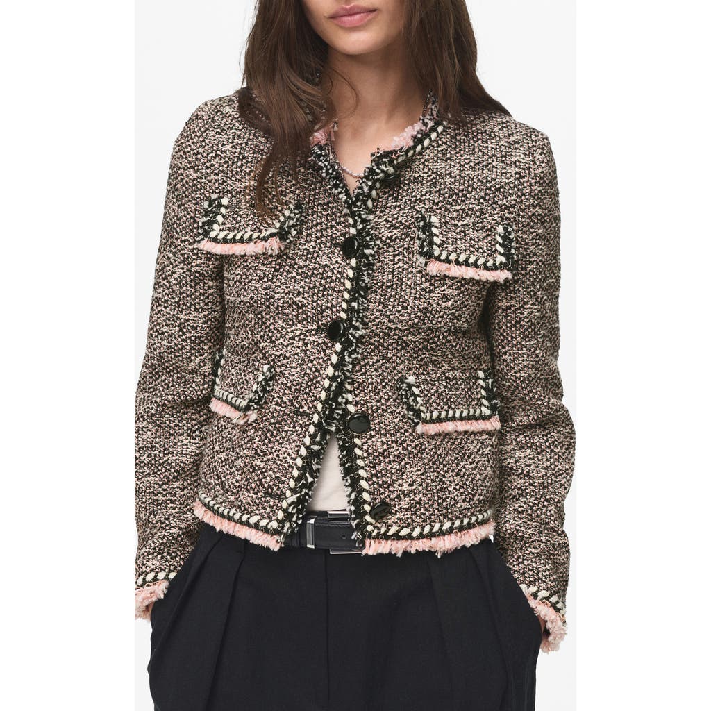 Mango Button Front Tweed Jacket In Brown